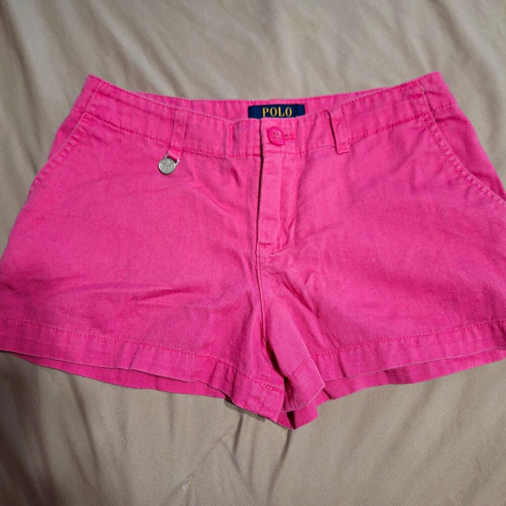 Polo Ralph Lauren Girls Pink Chino Shorts Cotton Twill Size 12 Pockets